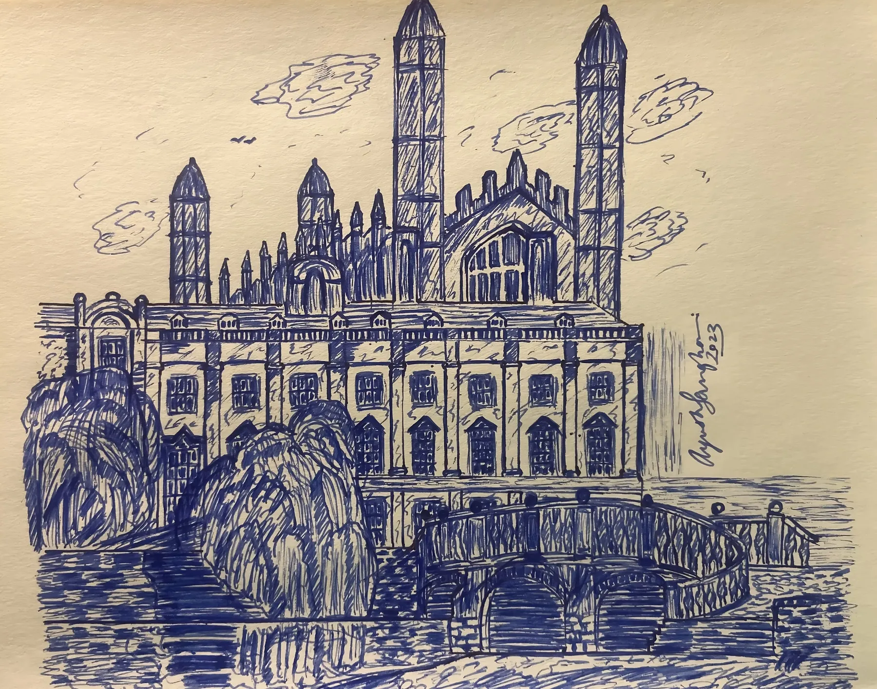 Clare College, Cambridge — ornate facade with domed towers